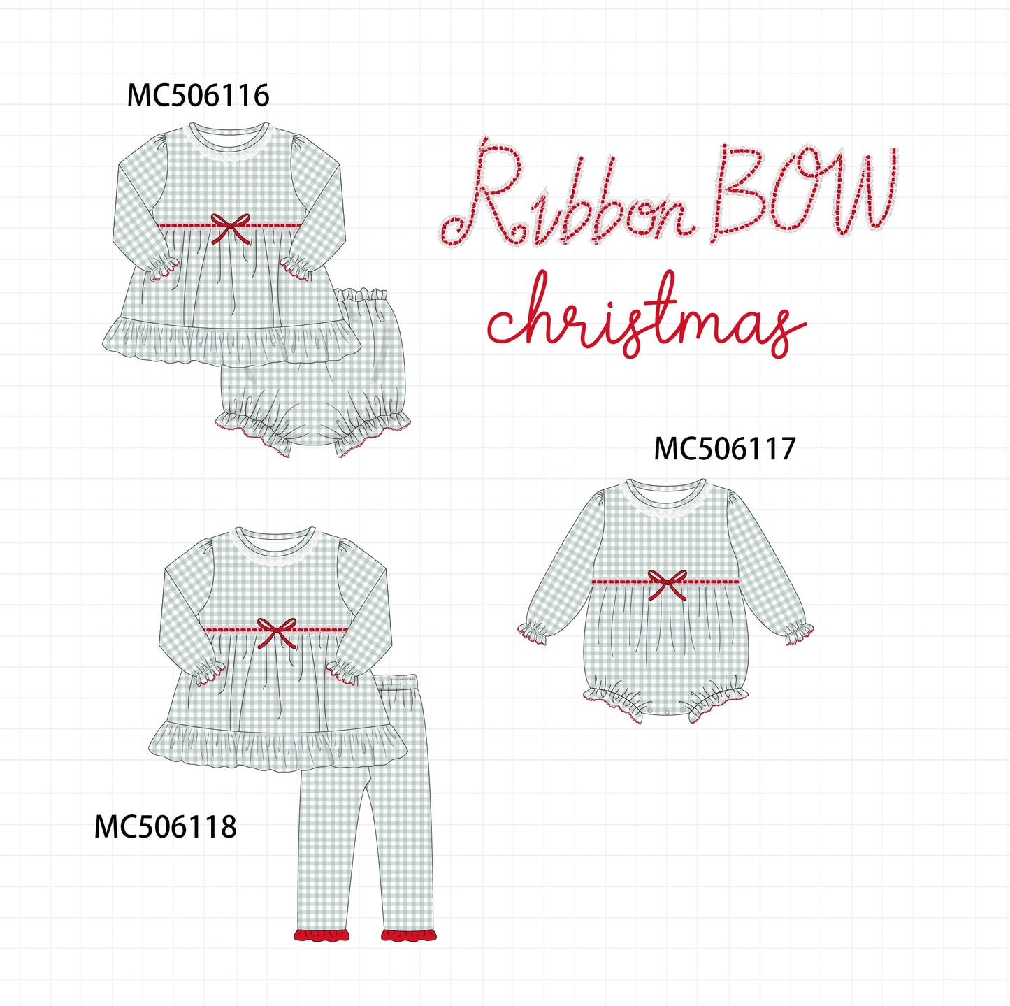 PO59 Green christmas ribbon bow gingham collection