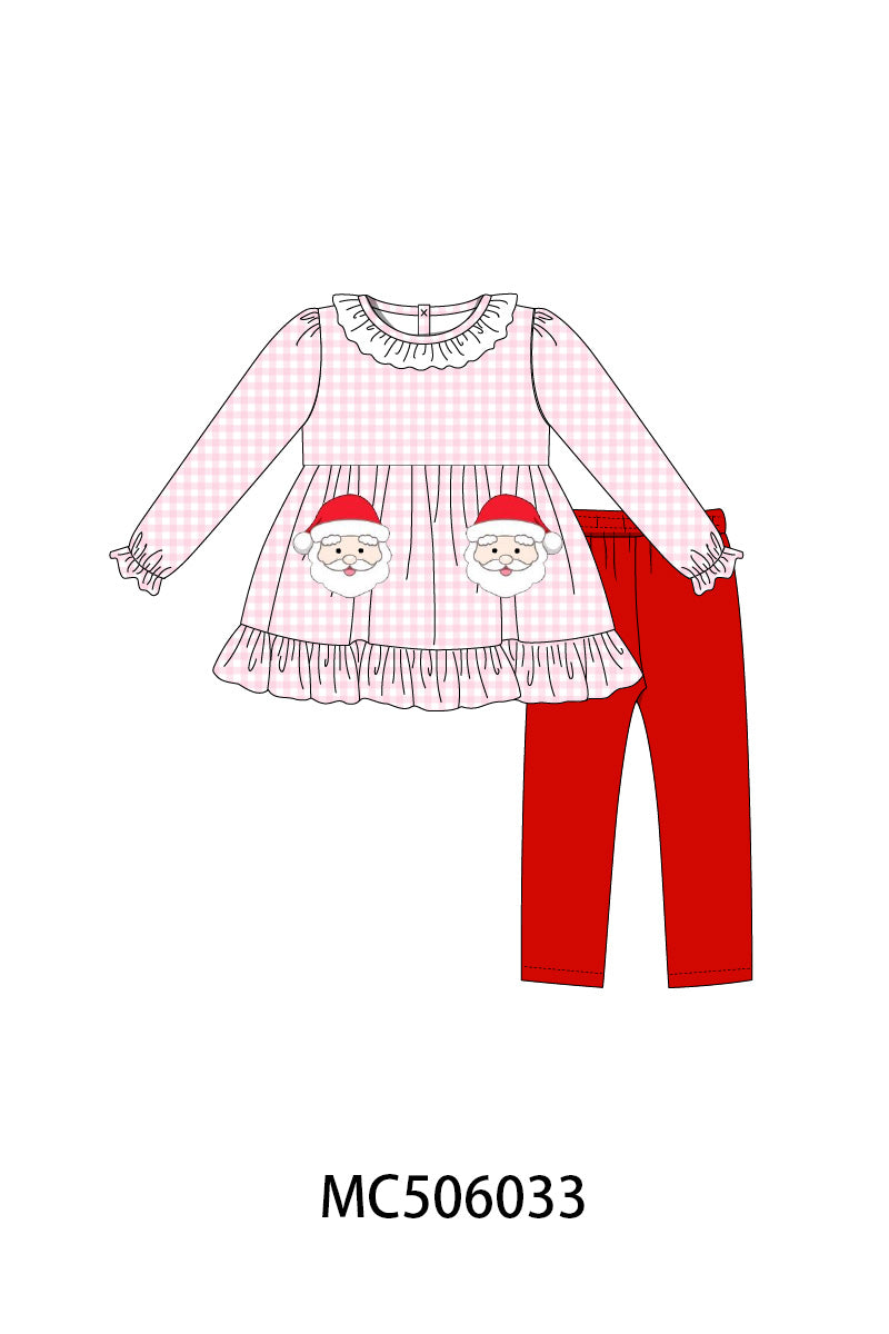 PO59 Pink christmas santa claus applique gingham collection