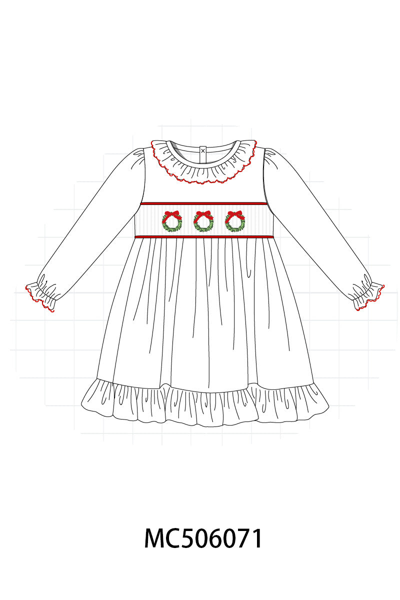PO59 White wreath embroidery smocked ruffle collection