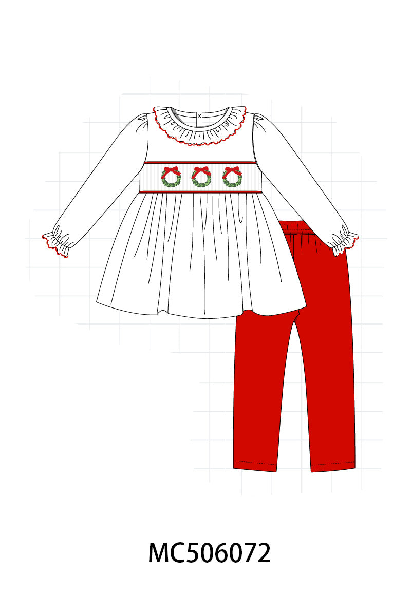 PO59 White wreath embroidery smocked ruffle collection