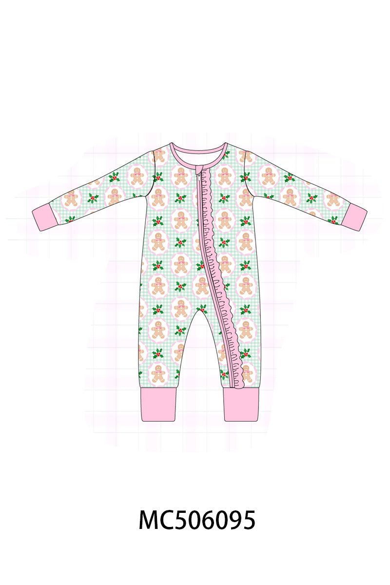 PO59 Pink christmas gingerbread print ruffle bamboo collection