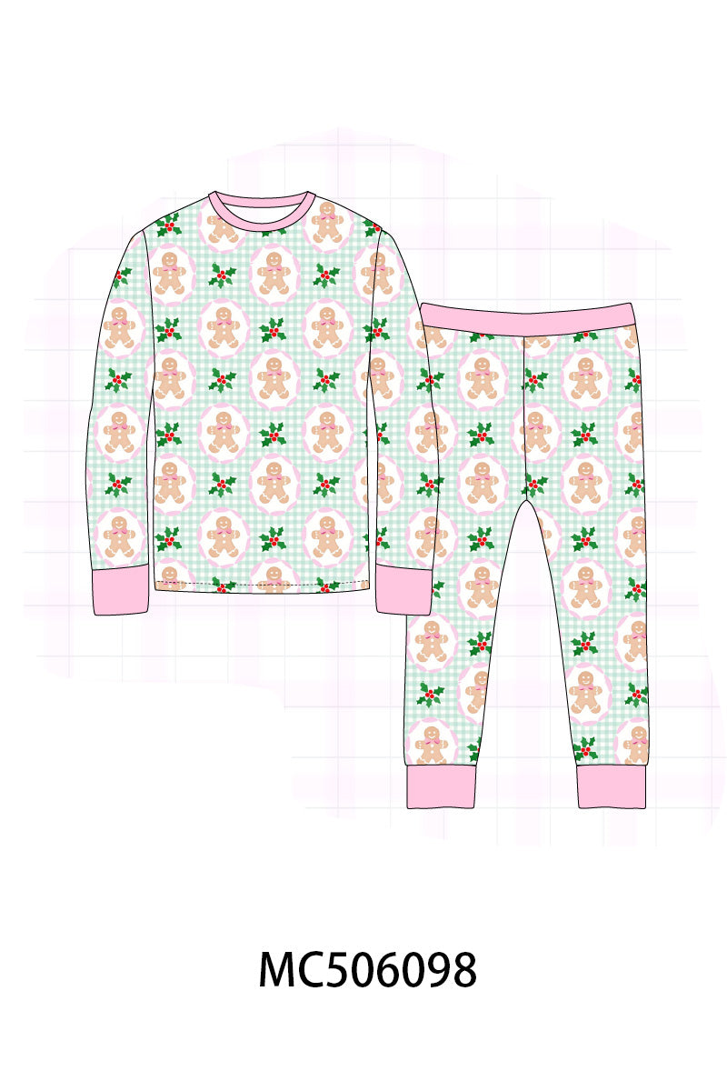 PO59 Pink christmas gingerbread print ruffle bamboo collection