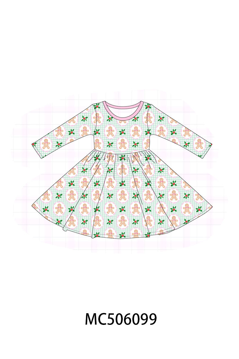 PO59 Pink christmas gingerbread print ruffle bamboo collection