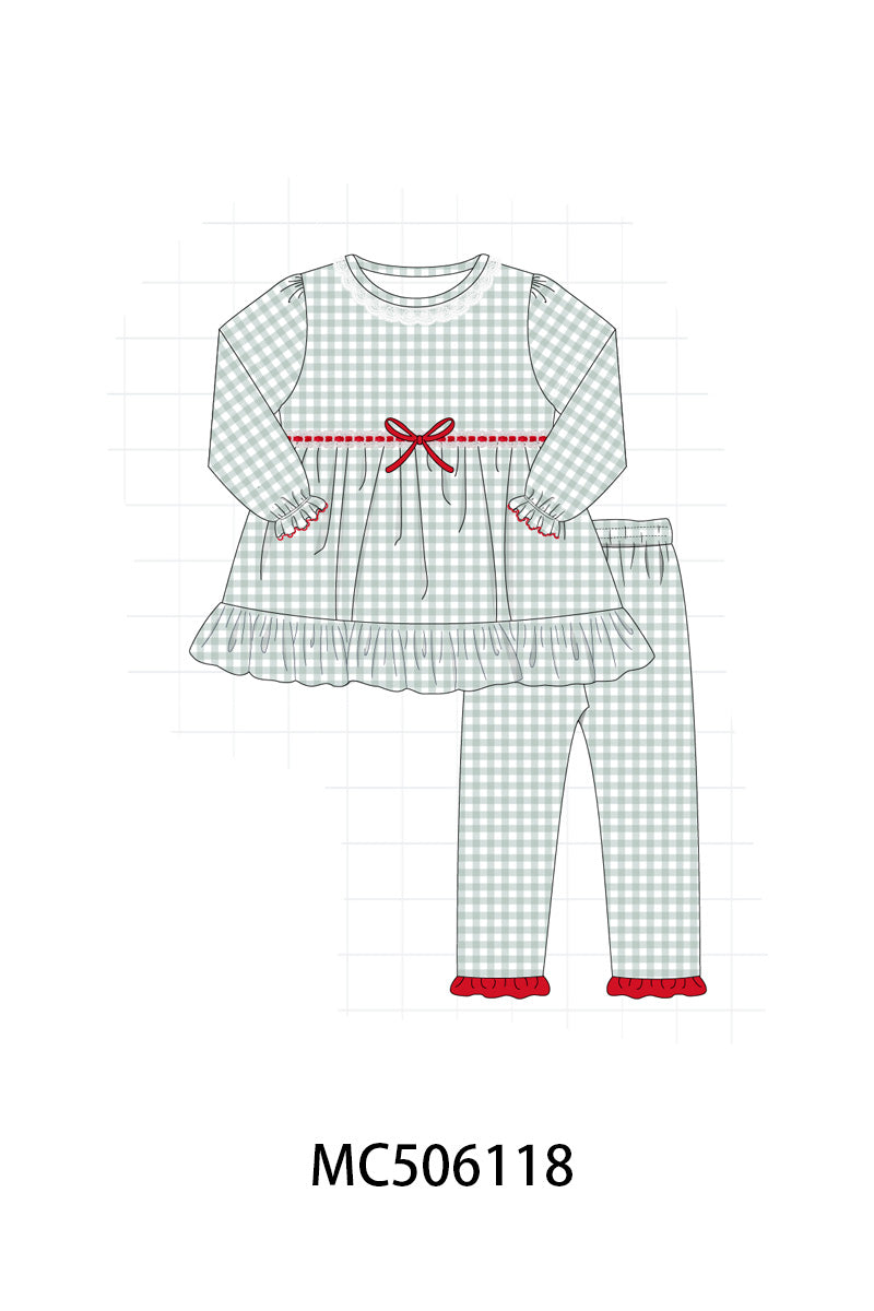 PO59 Green christmas ribbon bow gingham collection