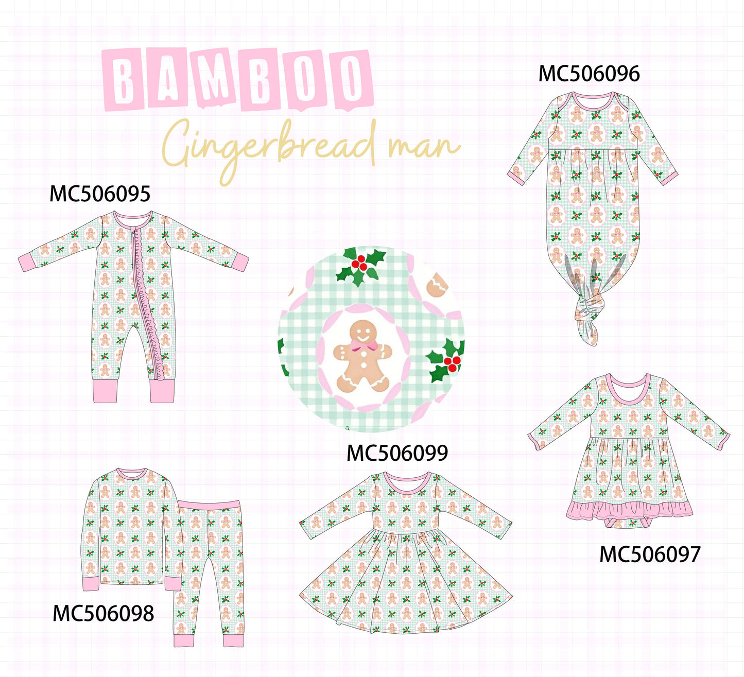 PO59 Pink christmas gingerbread print ruffle bamboo collection