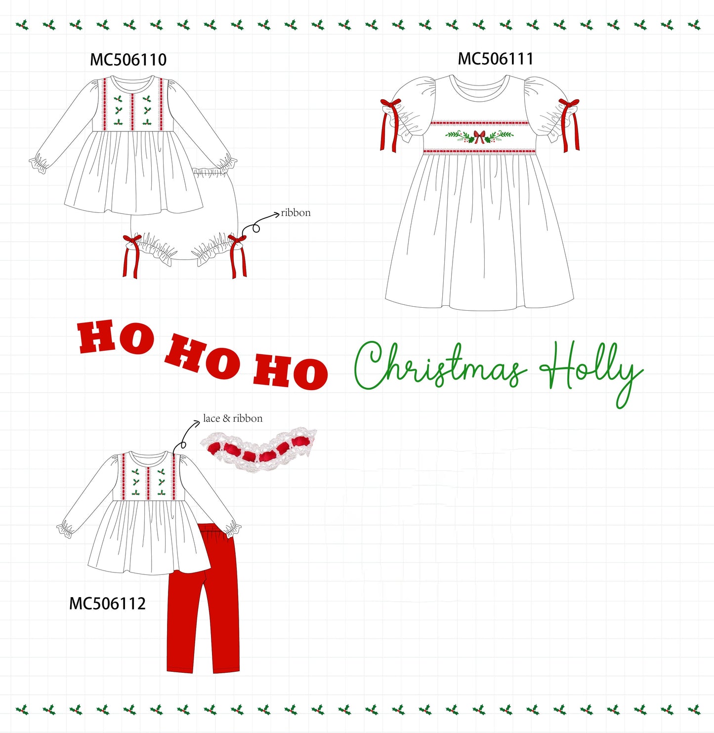 PO59 White christmas holly embroidery collection