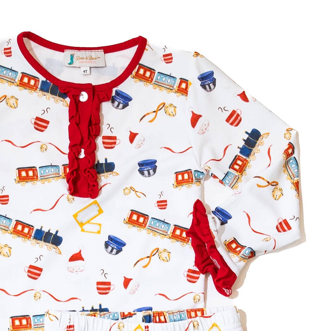 PRE-ORDER: Girls Christmas Express Train Ride Ruffle Pajamas (ETA October): 4T