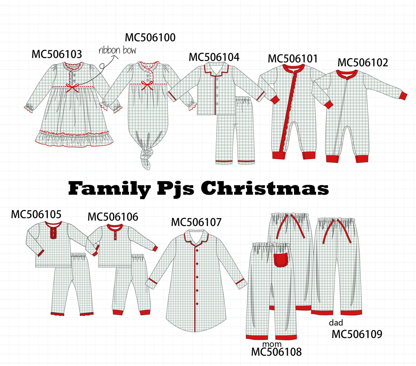 PO59 Green christmas gingham family collection