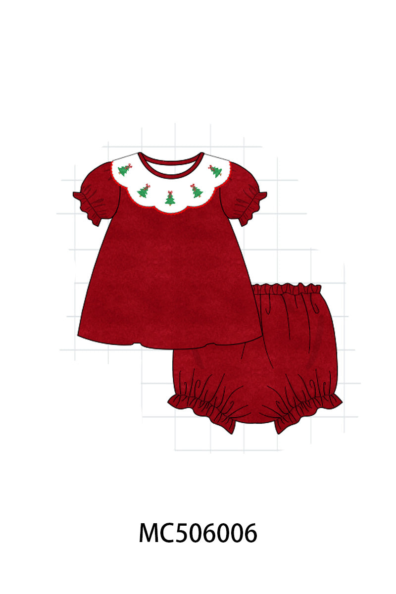 PO59 Red christmas tree embroidery fleece collection