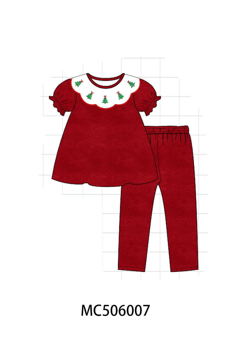 PO59 Red christmas tree embroidery fleece collection