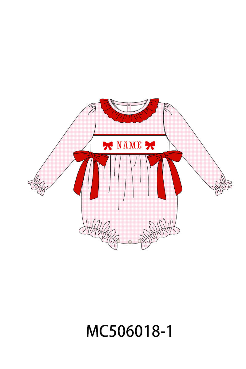 PO59 Red bow monogram embroidery gingham ruffle collection