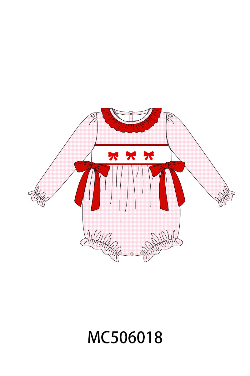 PO59 Red bow embroidery gingham ruffle collection
