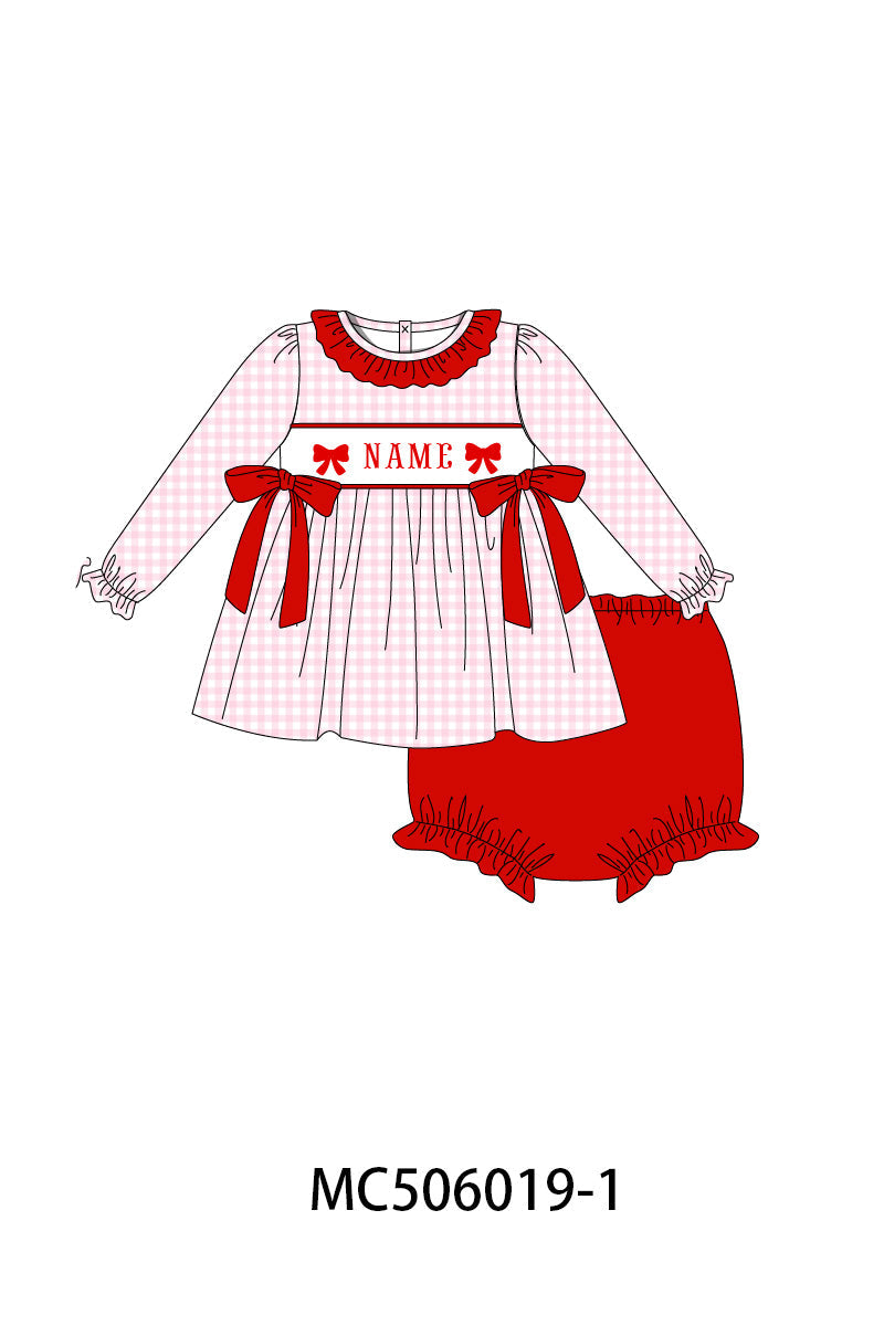 PO59 Red bow monogram embroidery gingham ruffle collection