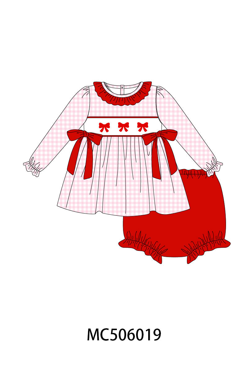 PO59 Red bow embroidery gingham ruffle collection