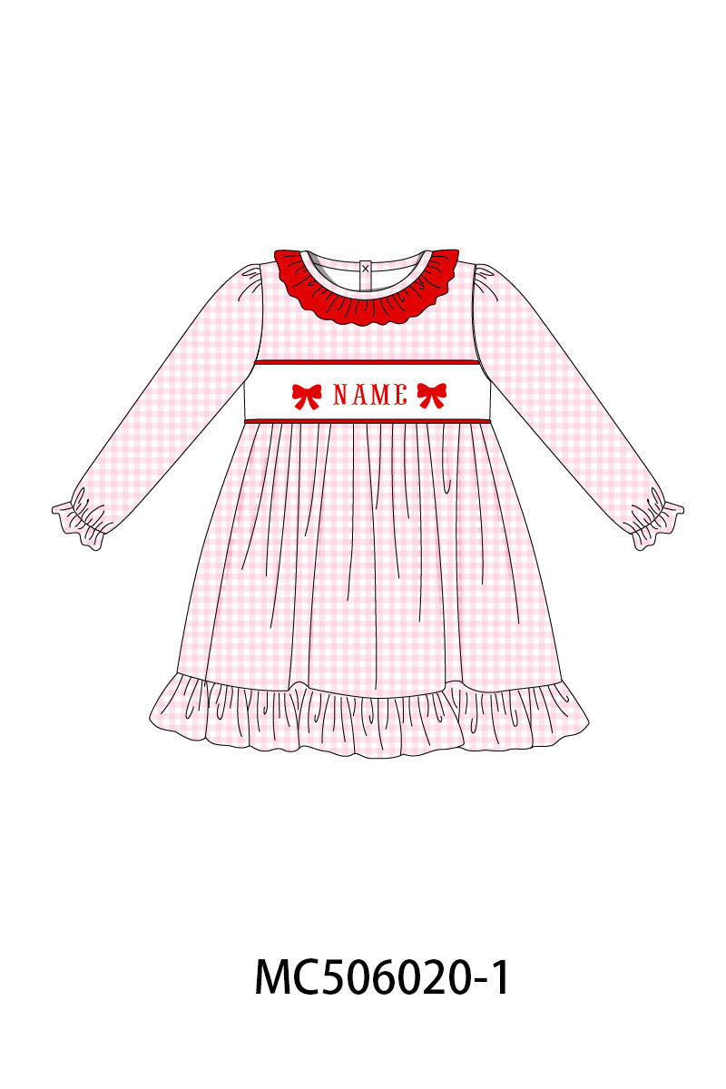 PO59 Red bow monogram embroidery gingham ruffle collection