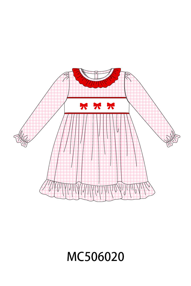 PO59 Red bow embroidery gingham ruffle collection