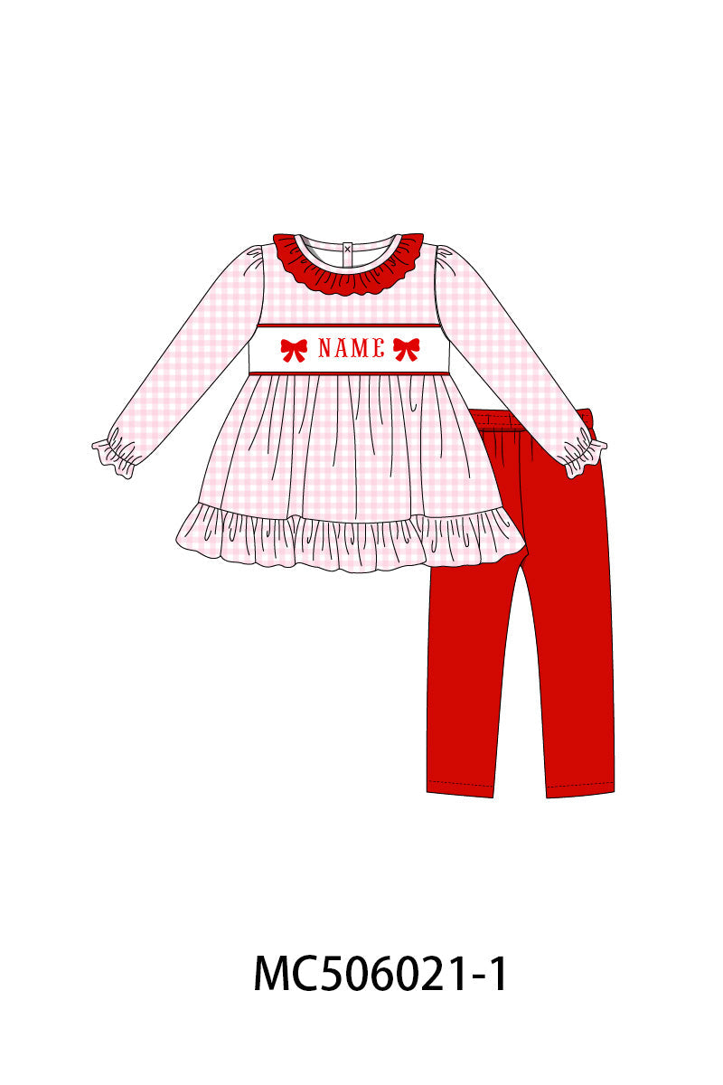 PO59 Red bow monogram embroidery gingham ruffle collection