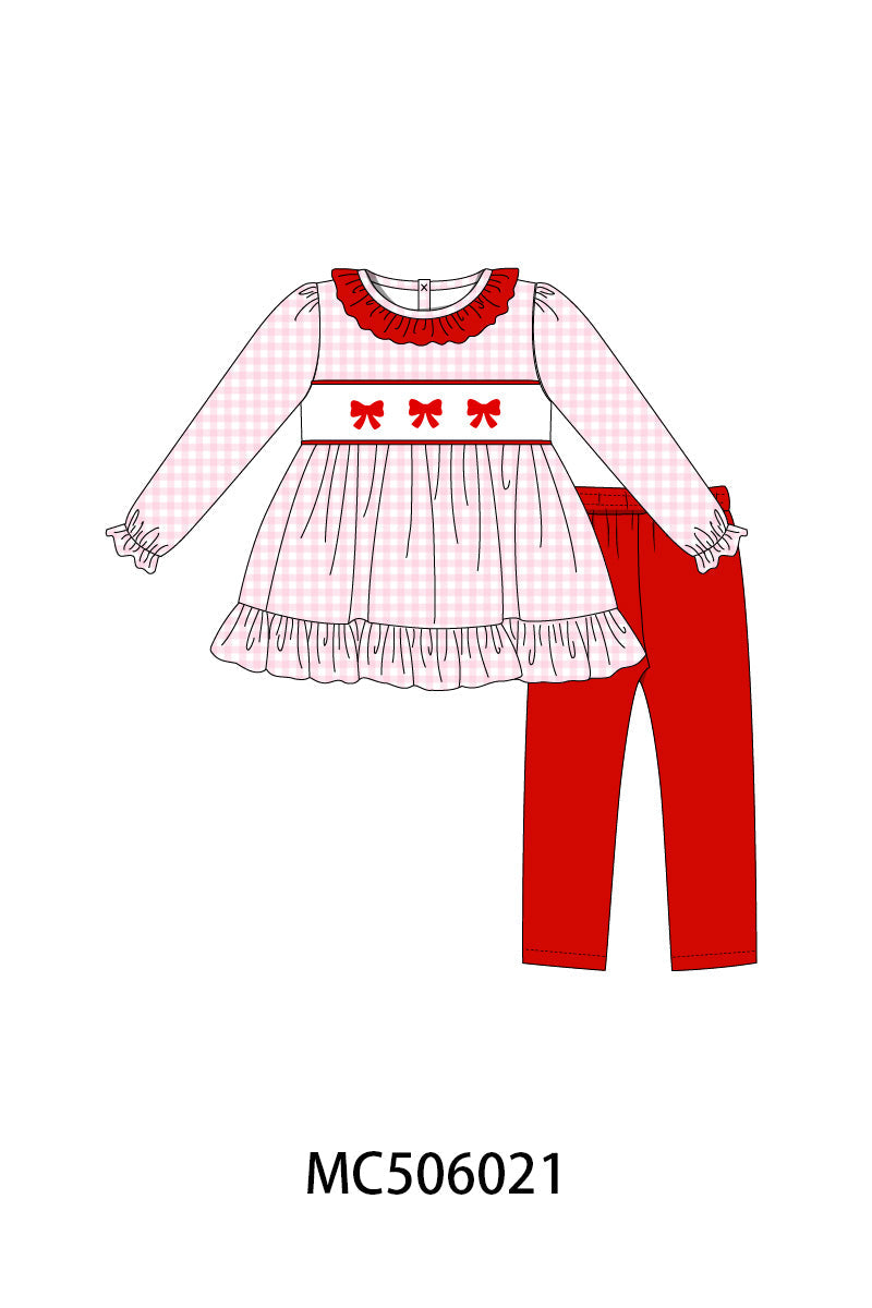 PO59 Red bow embroidery gingham ruffle collection