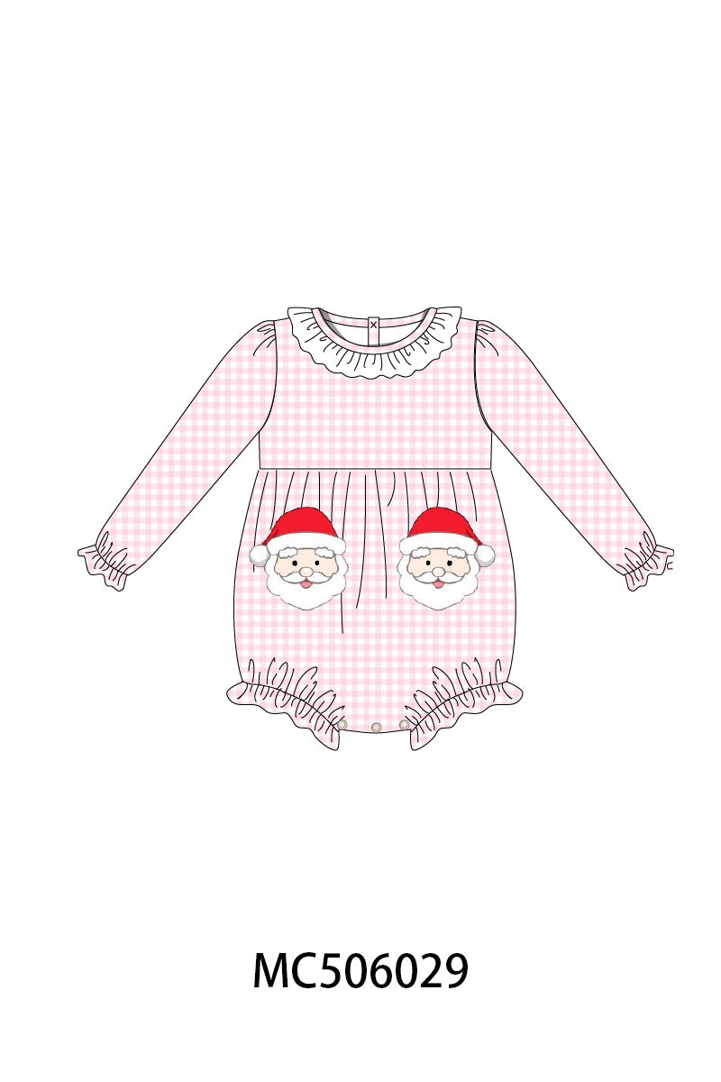 PO59 Pink christmas santa claus applique gingham collection