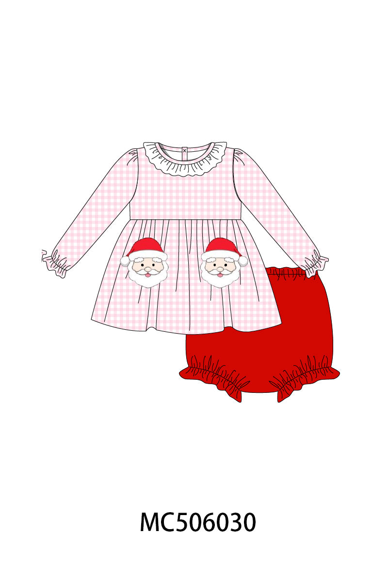 PO59 Pink christmas santa claus applique gingham collection