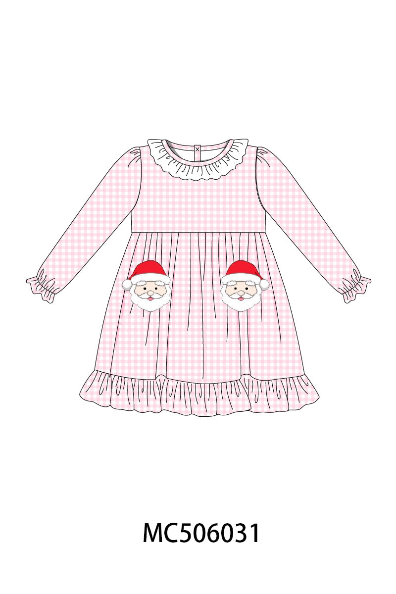 PO59 Pink christmas santa claus applique gingham collection