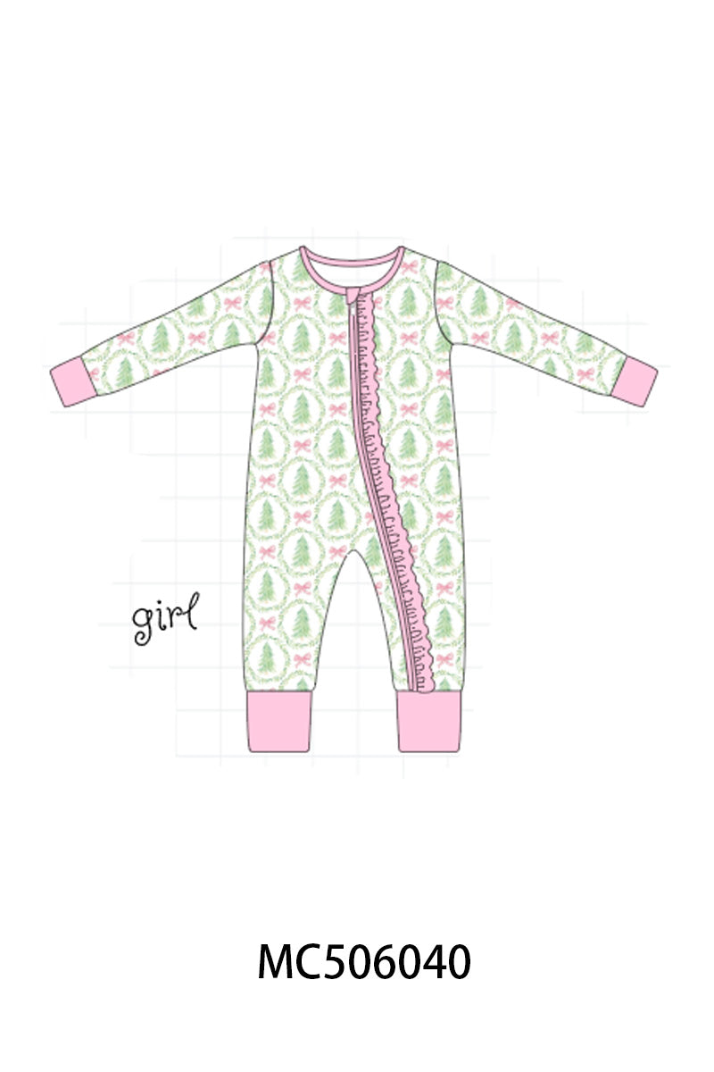PO59 Pink christmas gingerbread print ruffle bamboo collection