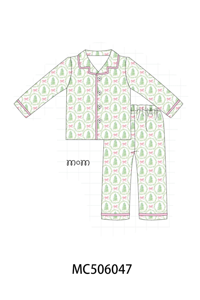 PO59 Pink christmas gingerbread print ruffle bamboo collection