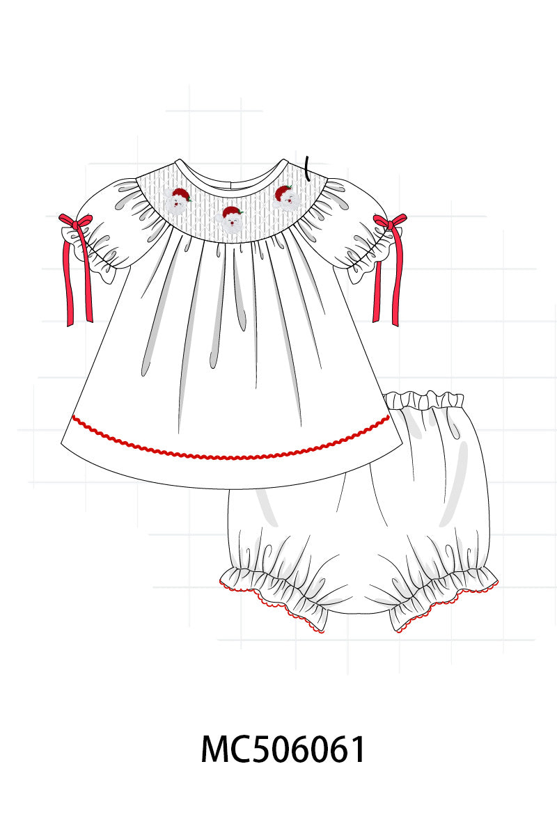 PO59 Red christmas santa claus embroidery smocked collection