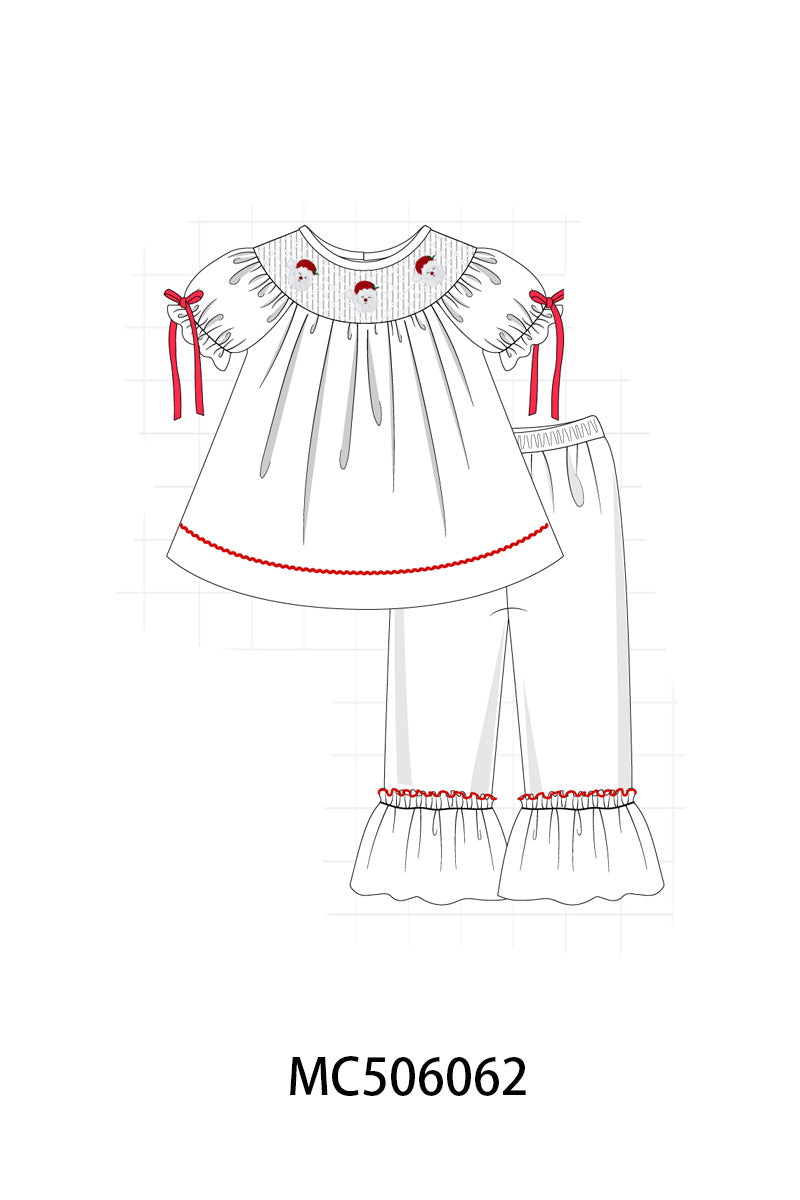 PO59 Red christmas santa claus embroidery smocked collection