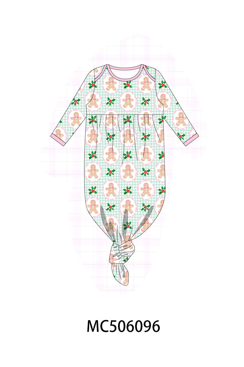 PO59 Pink christmas gingerbread print ruffle bamboo collection