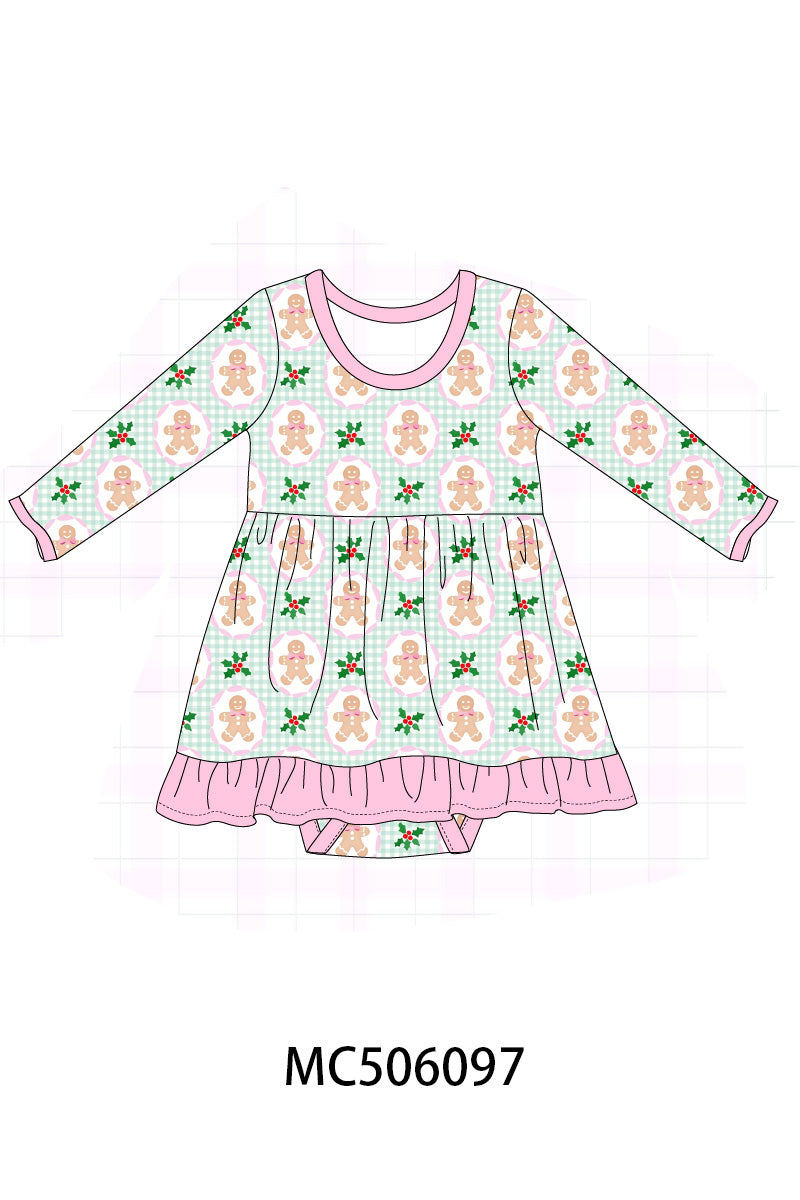 PO59 Pink christmas gingerbread print ruffle bamboo collection