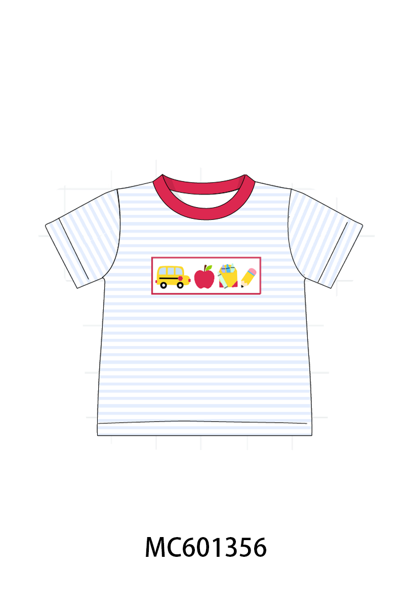 PO80 Pink back to school bus apple smocked collection