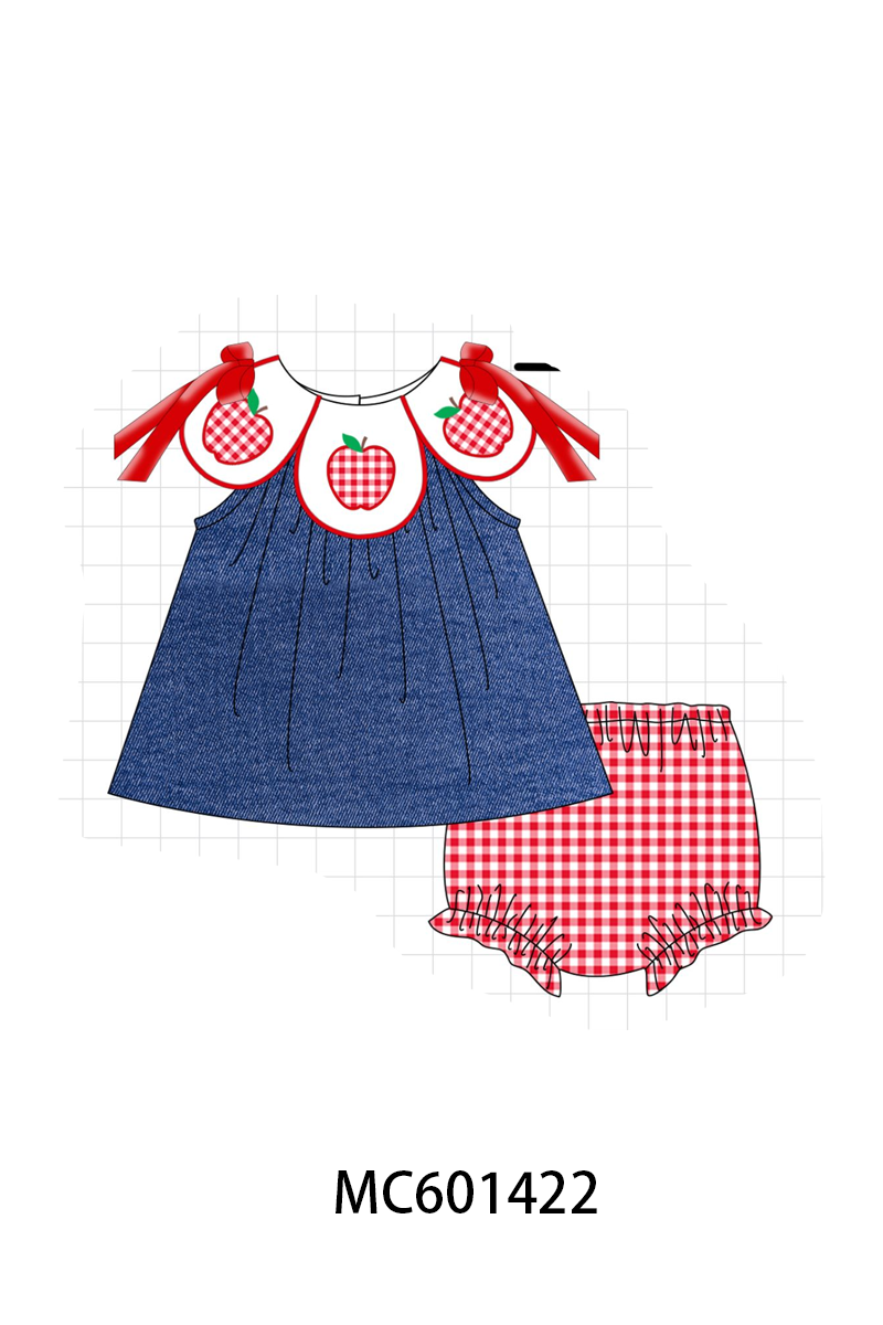 PO80 Blue back to school apple applique denim collection