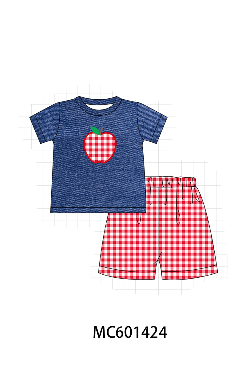 PO80 Blue back to school apple applique denim collection
