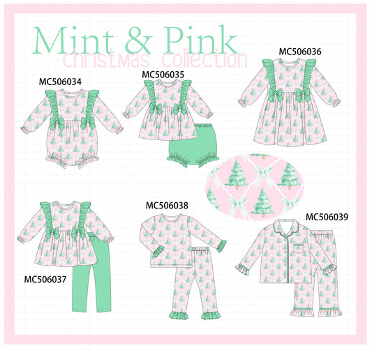 PO59 Mint & Pink christmas tree print ruffle collection