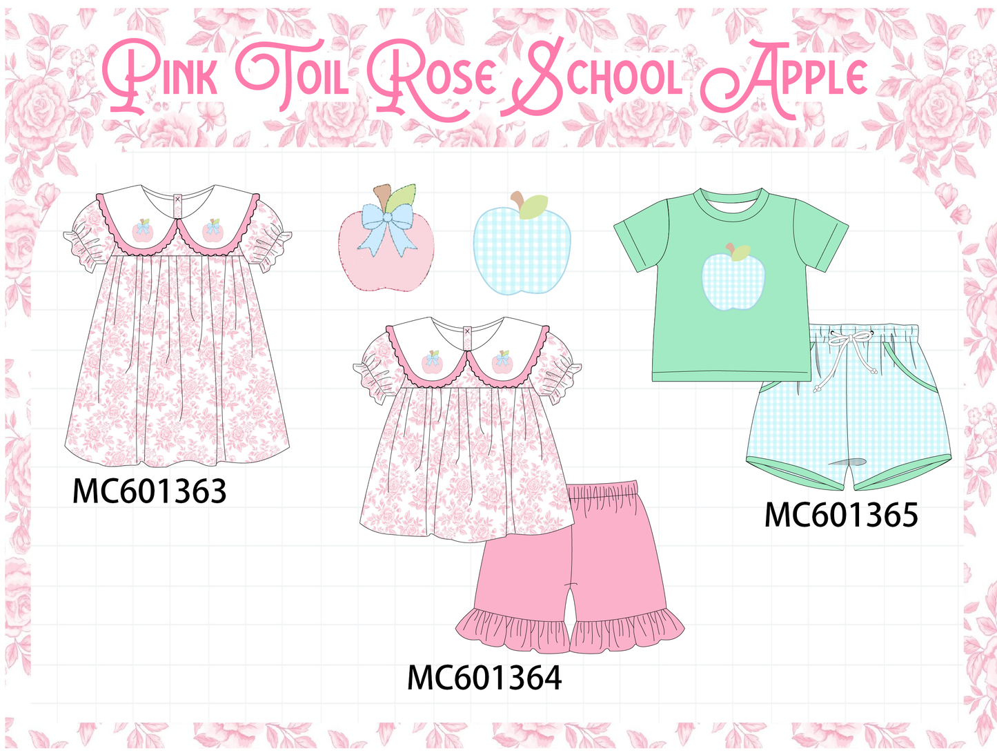 PO80 Pink back to school rose apple applique collection