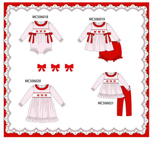 PO59 Red bow embroidery gingham ruffle collection
