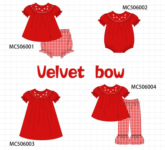 PO59 Red bow embroidery velvet collection