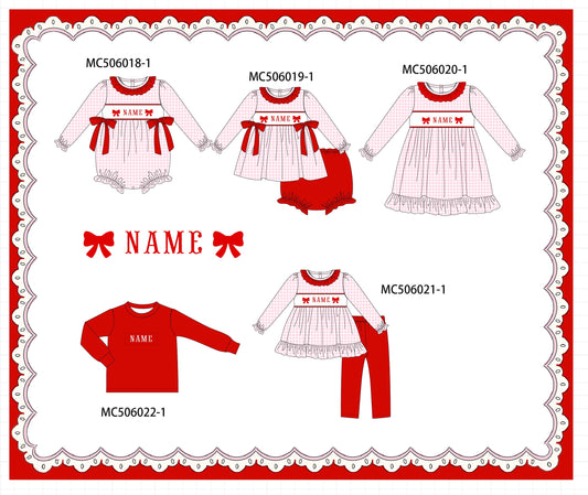 PO59 Red bow monogram embroidery gingham ruffle collection